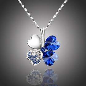 Náhrdelník Swarovski Elements Čtyřlístek pro štěstí - tmavě modrý, Tmavě modrá 40 cm + 5 cm (prodloužení)