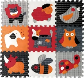 BABY GREAT Pěnové puzzle Zvířata šedo-červená