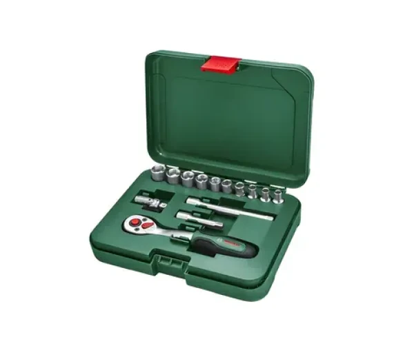 BOSCH Sada hlavic s ráčnou 1/4" 14 ks / Sada nářadí / Ráčna 72 zubů / Max. 93 Nm / S kufříkem (1600A02BY0)