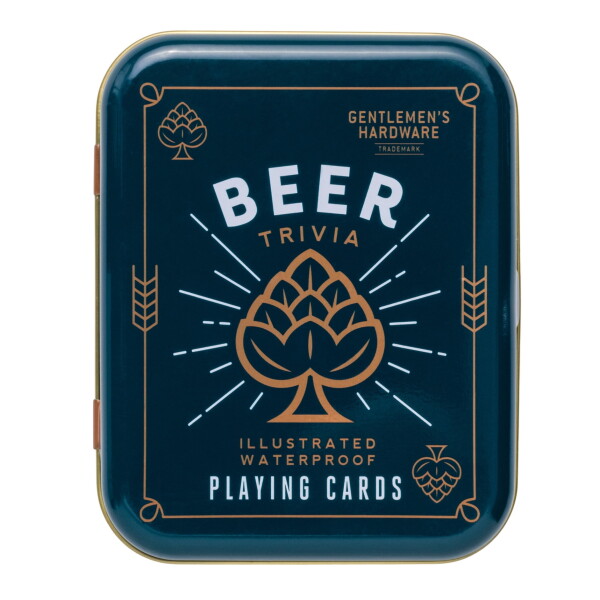 GENTLEMEN'S HARDWARE Hrací karty Beer Trivia, modrá barva, černá barva, kov, plast