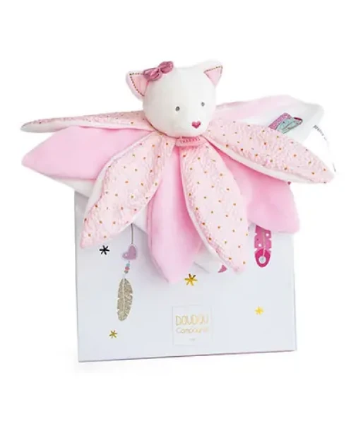 Doudou Dárková sada - Plyšový muchláček růžová kočka 26 cm