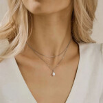 Dvojitý náhrdelník s perlou Éléonore - chirurgická ocel, Stříbrná 38 cm + 5 cm (prodloužení)