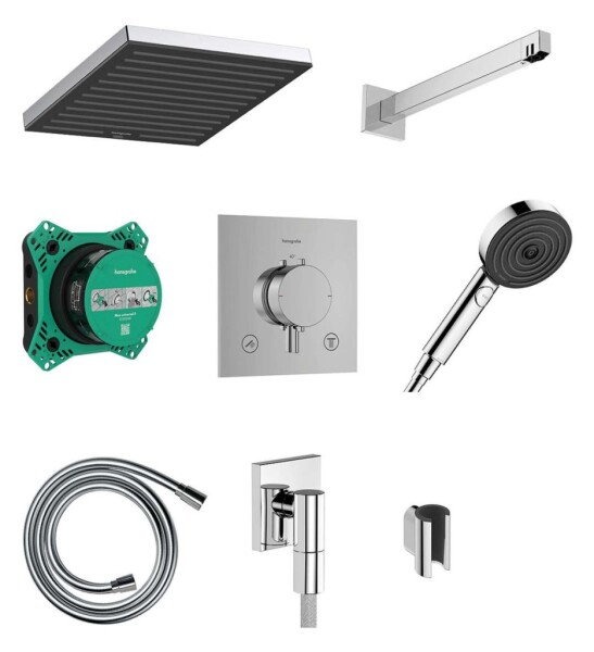 HANSGROHE - Pulsify E Sprchový set s termostatem pod omítku, s tělesem, 26x26 cm, EcoSmart, chrom 24625000