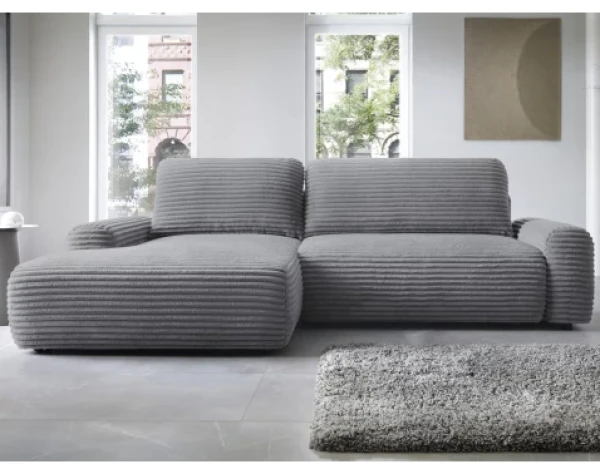 Rohová sedačka Cord, dýmově šedá strukturovaná látka, levý roh