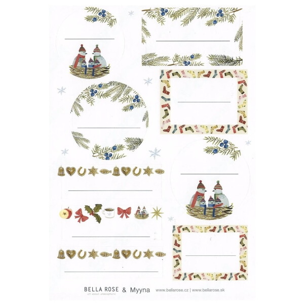 Bella Rose Vánoční lepicí štítky na dárky, multi barva, papír