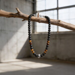 Pánský náhrdelník Alberto - lávový kámen, tygří oko, hematit, Černá 60 cm