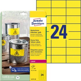 Avery-Zweckform L6131-20 Fóliové etikety 70 x 37 mm poylesterová fólie žlutá 480 ks trvalé barevná laserová tiskárna, laserová tiskárna, barevná kopírka,