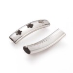 Trubičkový korálek z nerezové oceli - prohnutý - květy - platinový - 36 x 10 x 8 mm - 1 ks