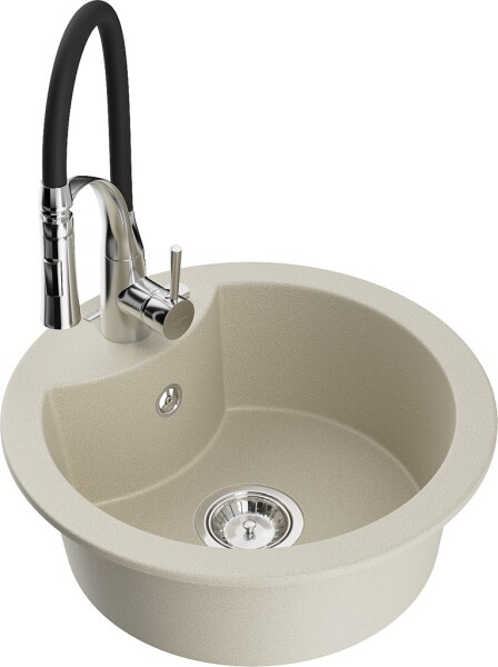 MEXEN/S - Diego granitový dřez 1-miska včetně baterie Aster, béžová 6512-69-73450-07