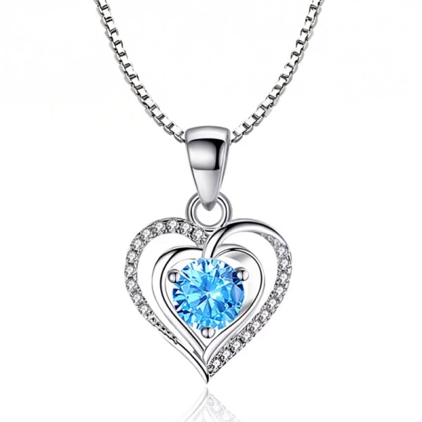Náhrdelník se srdcem a modrým krystalem - stříbro 925/1000, 45 cm Modrá