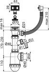Alcadrain Sifon dřezový s nerezovou mřížkou DN70, flexi přepadem a přípojkou A444P-DN50/40 A444P-DN50/40