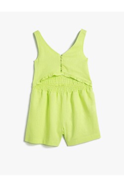 Koton Linen Short Jumpsuit Window Detailed Strap Gimped