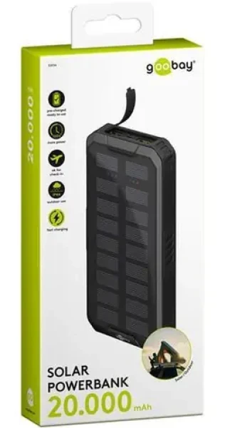 Goobay 53934 černá / Powerbanka / 20 000 mAh / solární panel / USB-C PD / QC 3.0 (53934)