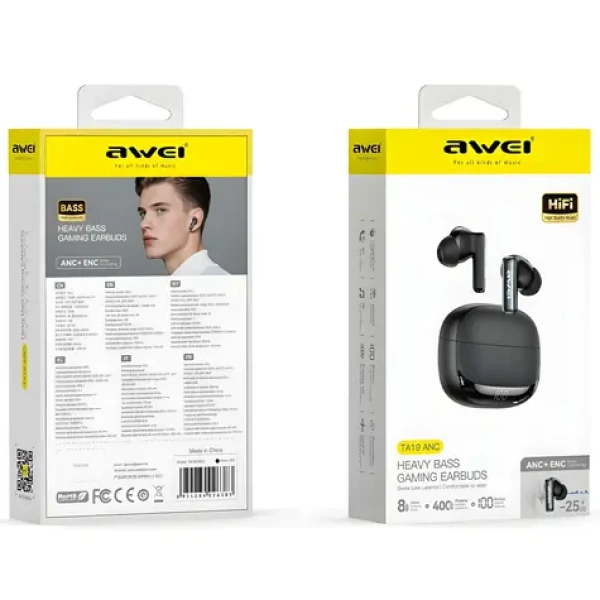 AWEI TA19 černá / Bezdrátová sluchátka / ANC / Bluetooth 6.0 / nabíjecí pouzdro / až 20 h (TA19 ANC)