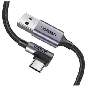 UGREEN Kabel USB-A (M) - USB-C (M) 2m černá / úhlový USB-C (6957303859429)