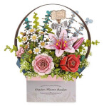 3D Dřevěná skládačka: Košík s květinami