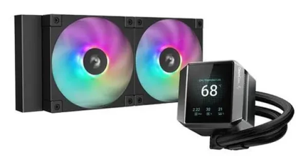 DEEPCOOL MYSTIQUE 240 ARGB černá / AIO vodní chladič CPU / 2x 120 mm / LCD displej / 2400 RPM / AMD + Intel (R-LX550-BKADSNC-G-1)