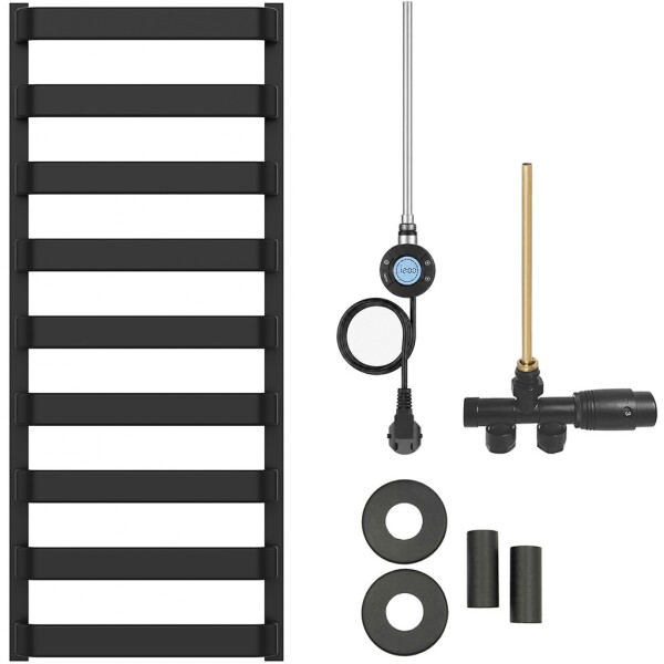 CERANO - Koupelnový radiátorový set Adriano - kombinované vytápění, wifi tyč - boční jednobodové připojení - 300W - černá matná - 1200x500 mm CER-025862