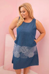 Dámské plus size šaty bez rukávů s ozdobným vzorem džínová UNI