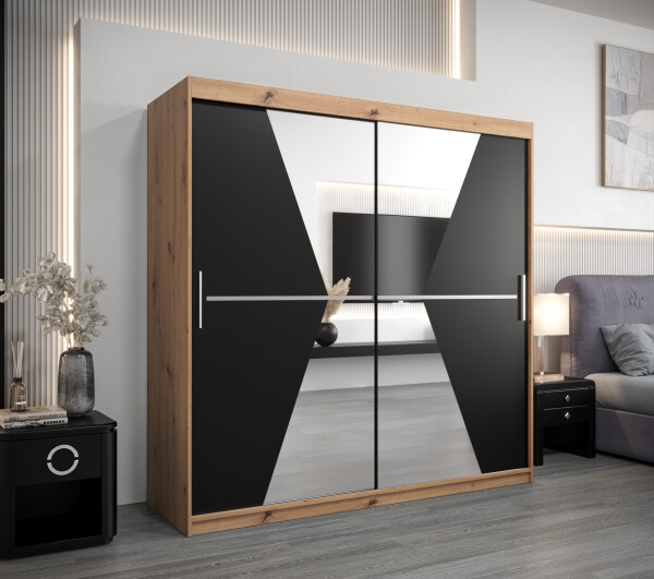 Šatní skříň Abi Ma Barva korpusu: Dub artisan, Rozměry: 200 cm, Dveře: Černá