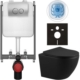 CERANO - Kompletní WC set Basic/Cesso - černá matná - WC tlačítko Dualo/Stříbrná - pro zazdění - 49x36 CER-8050BD86341