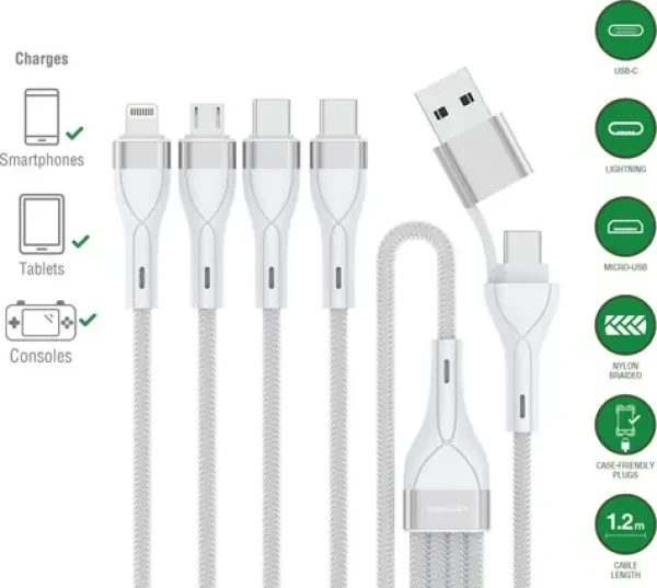 4smarts 541024 bílý / USB kabel / USB-A + USB-C - 2x USB-C + Lightning + microUSB / 1,2 m (541024)