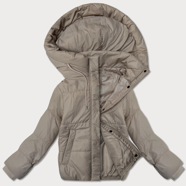Krátká béžová dámská bunda s kapucí J Style (16M9237-62) odstíny béžové XL (42)
