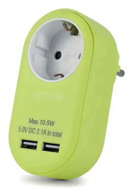 Entac zásuvkový adaptér 2x USB-A limetková / Zásuvkový adaptér / Typ F / 2x USB-A / 16A / 3680W (EPAG-1EE-2USB-L)