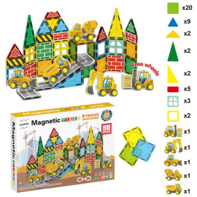 Mamido Magnetická stavebnice dopravní město 50 dílů, 5x stavební vozidla MT1446