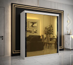 Šatní skříň Abi Golden T3 Barva korpusu: Černá, Rozměry: 250 cm, Dveře: Bílý mramor se zlatým zrcadlem
