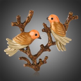 Malovaná brož Calogera - ptáčci, Hnědá