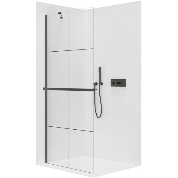 CERANO Sprchová zástěna Walk-in Onyx Y L/P - 8 mm + polička/držák na ručníky - černá matná, industriální sklo - 120x200 cm
