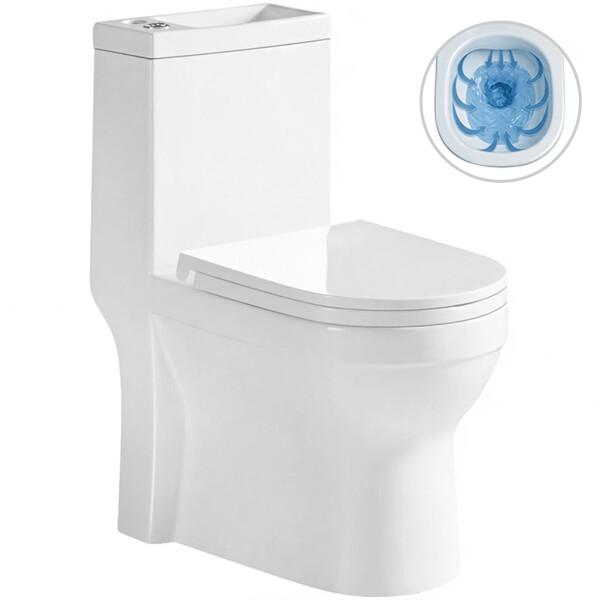 CERANO - WC kombi s umývátkem Hygisink, Rimless - bezokrajové splachování + UF sedátko - spodní/zadní odpad - bílá lesklá - 71,5x36 CER-664708