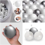 PLUSH NEST PLUSH NEST Míčky do suchého bazénu 200 ks (Ø 6 cm, perleťové, průhledné, stříbrné)