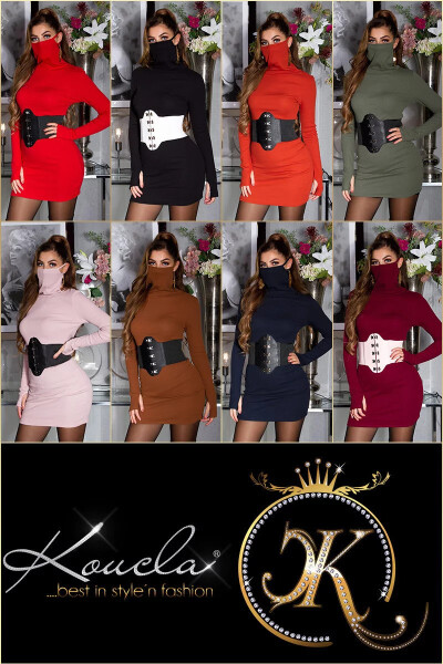 Módní přiléhavé šaty s maskou K7835 - Koucla UNI růžová