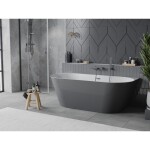 MEXEN/S - Oval Slim volně stojící vana nástěnná 170 x 80, bílá/šedá, sifon a přepad grafit metal 52661708062-95