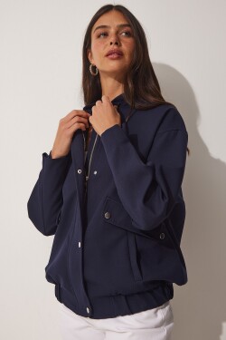 Happiness İstanbul Women's Navy Blue Wide Pocket Bomber Coat