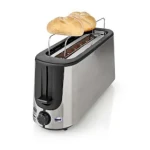 Nedis KABT310EAL stříbrná / Topinkovač / 1000 W / 1 dlouhý slot / 6 stupňů opečení / funkce rozmrazování / stojan (KABT310EAL)