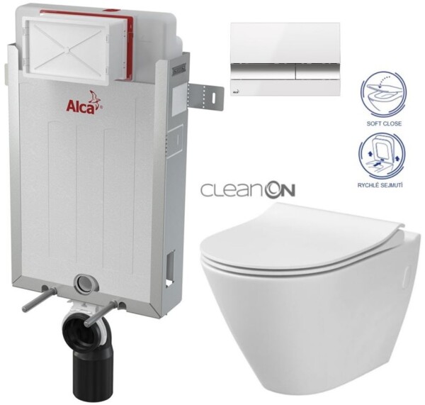 ALCADRAIN Renovmodul - předstěnový instalační systém s bílým/ chrom tlačítkem M1720-1 + WC CERSANIT CLEANON CITY AM115/1000 M1720-1 CI1