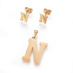 Sada přívěsku a náušnic z nerezové oceli - písmeno - zlatá - 20 ~ 23 mm x 13 ~ 19 mm - 1 ks Písmena: E