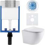 CERANO - Kompletní WC set Profi/Cesso - bílá matná - WC tlačítko Line/Nerez - pro zazdění - 49x36 CER-8050BD84250