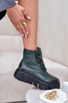 Zazoo 60511 Kožené Boty Pro Ženy Na Platformě Zateplené Tmavě Zelené 37