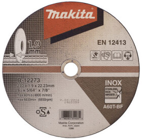 Makita B-12273 Řezný kotouč na nerez 230x1.9x 22.23 mm / 1ks (B-12273)