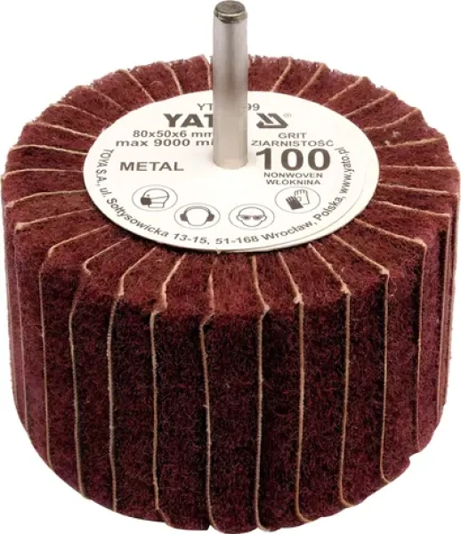 YATO Brusný lamelový kotouč radiální 80x50 mm / Brusný kotouč / Zrnitost P-60 / Stopka 6 mm