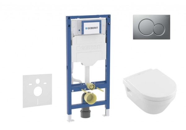 GEBERIT - Duofix Set předstěnové instalace, klozetu Architectura a sedátka softclose, tlačítko Sigma01, matný chrom SANI11CK2102