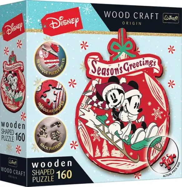 Trefl Wood Craft Origin - Puzzle - Vánoční dobrodružství Mickeyho a Minnie