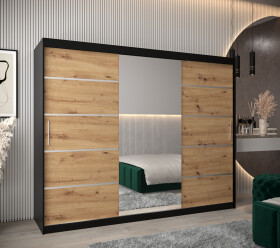 Šatní skříň Abi V2 Barva korpusu: Černá, Rozměry: 250 cm, Dveře: Dub artisan