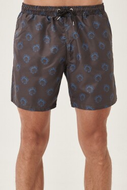 AC&Co Altınyıldız Classics Men's Sax Black Standard Fit Casual Patterned Swimwear Marine Shorts.