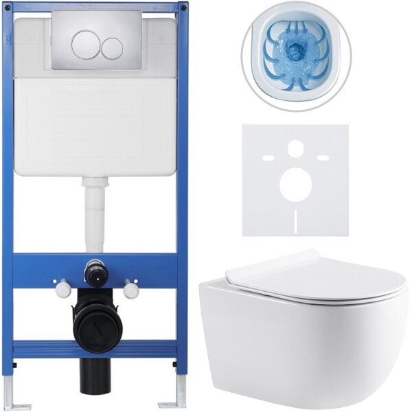 CERANO - Kompletní WC set Profi/Felci - bílá lesklá - WC tlačítko Duo/Chrom - předstěnová instalace - 52,5x36 CER-8050BD84319