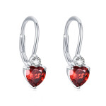 LUNICA Stříbrné náušnice SRDCE GARNET 0809